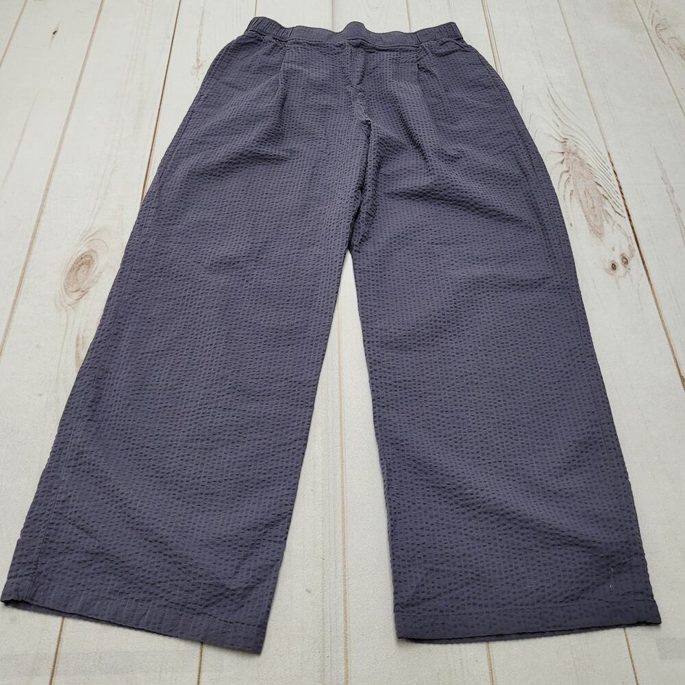 Uniqlo 100% cotton pull on Seersucker easy wide leg pants textured minimalist